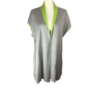 OST Knit Gray Green Open Front Long Oversize Sweater Vest Women's Size S Small